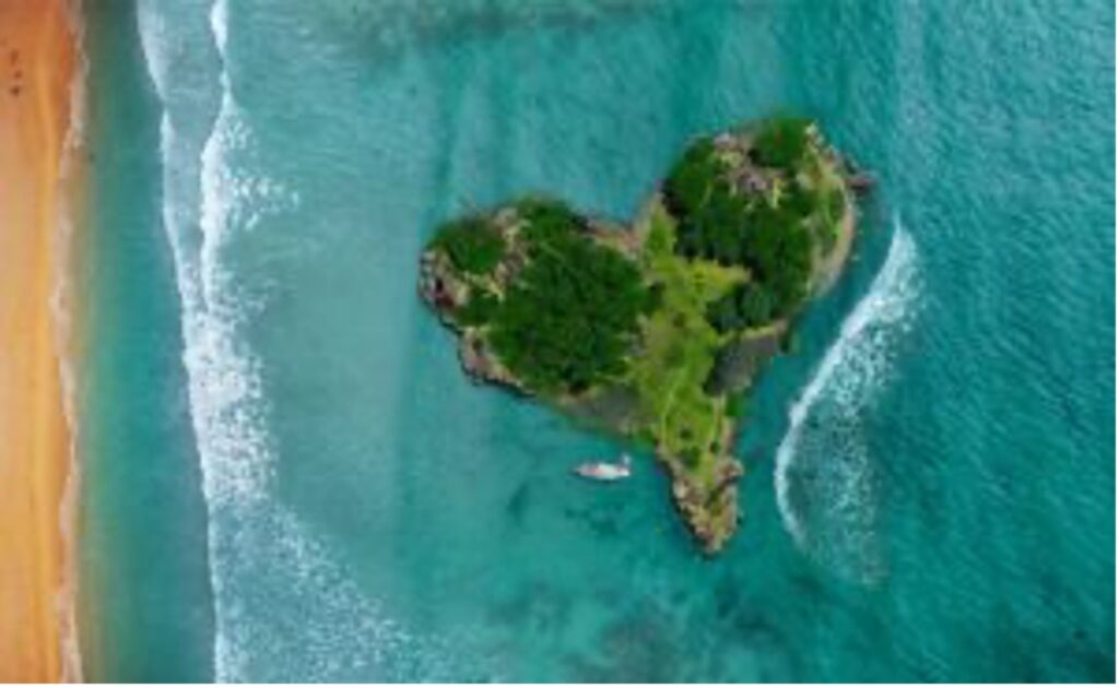 Heart shaped island from above